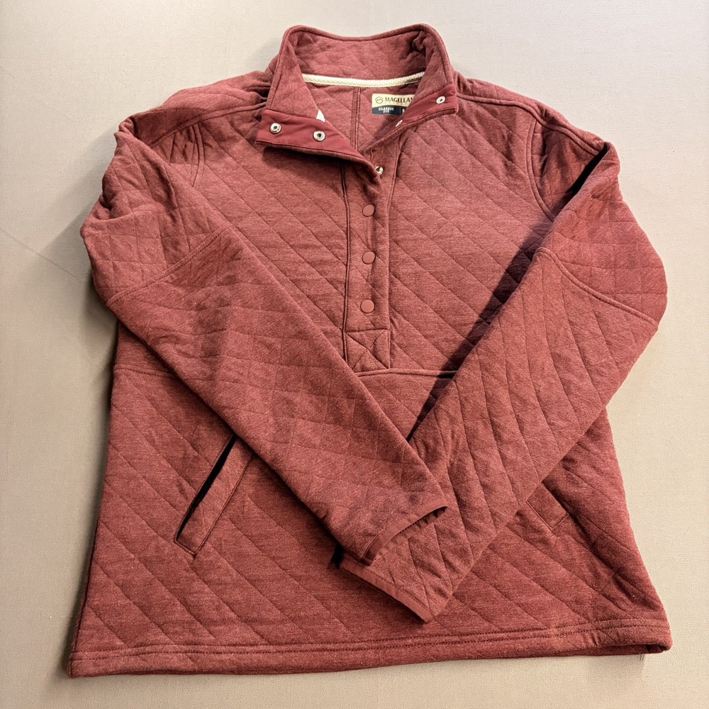 Magellan Outdoors Campfire Womens S Quilted Snap Pullover Burgundy Outdoor